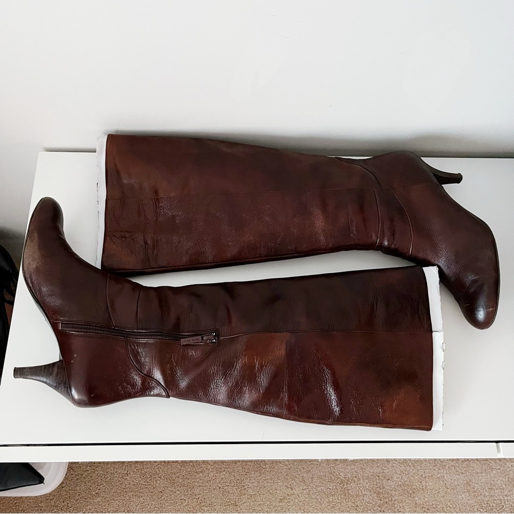 Nine West Medium Brown Knee High Heeled Boots - Picture 5 of 5